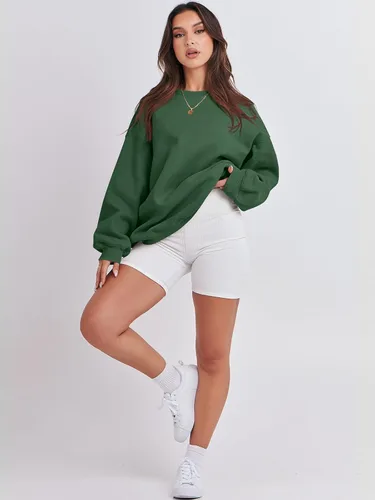 Vista 4 de ANRABESS Sudadera de manga larga para mujer, casual, cuello redondo, ajuste holgado, sudadera con capucha de forro polar para otoño