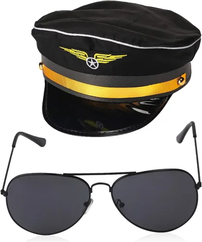 Vista 3 de Beelittle Kit de disfraz de capitán piloto de aerolínea, juego de accesorios de vestir con gafas de sol de aviador