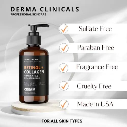 Vista 5 de Retinol + colágeno, ácido hialurónico, crema facial antienvejecimiento con vitamina C, crema hidratante de día y noche, crema antiarrugas