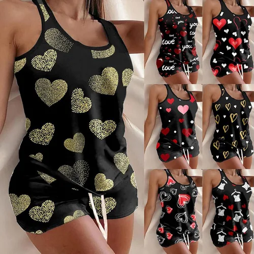 Vista 9 de MELDVDIB Conjunto de pijama para mujer, camisón con estampado de amor para el día de San Valentín para mujer, ropa de dormir sexy, ropa de descanso