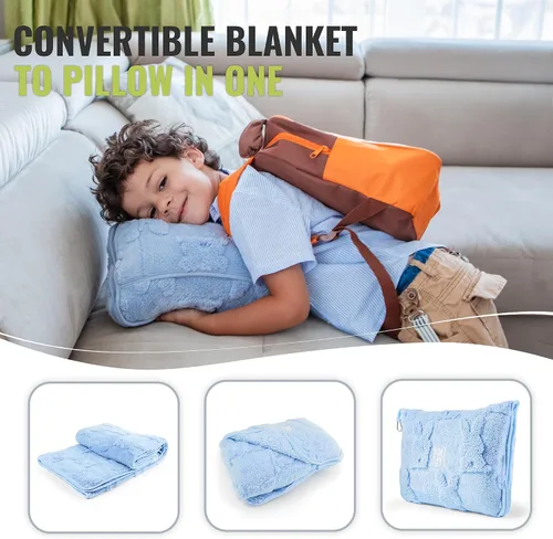 Vista 3 de BOACAY Manta de viaje para niños pequeños para avión, automóvil, manta suave para niños para guardería, almohada para niñas, niños con clip