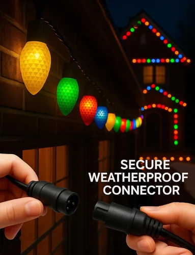 Vista 5 de Popotan C-9 Luces LED de Navidad para Exteriores, 33 Pies 50 LEDs Luces de Cadena RGB Inteligentes con Control Remoto de Aplicación, 108 Modos