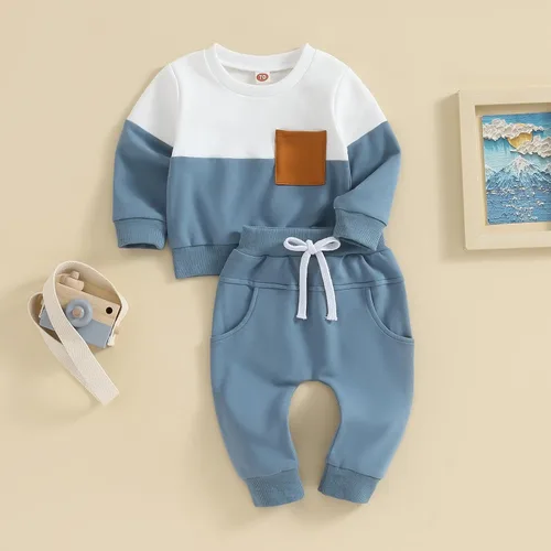 Vista 60 de Conjunto de sudadera de manga larga con cuello redondo y pantalones deportivos para bebés, ropa de invierno para bebé
