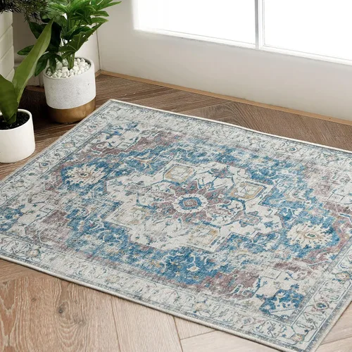 Vista 74 de jinchan Alfombra de Área 2x3 pies Alfombra Vintage de Entrada Lavable Bohemia Tapete Interior para Puerta Medallón Floral Tapete Pequeño para Puerta