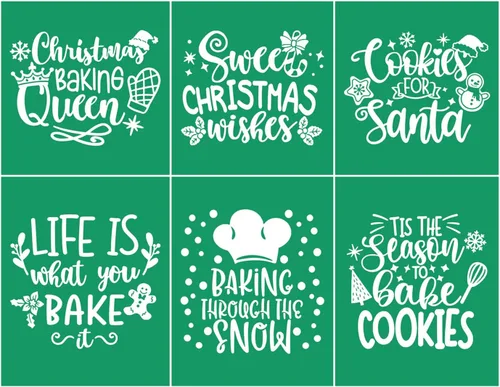 Vista 14 de 17 plantillas de pantalla de seda de Navidad con juego de pasta de tiza, mini espátulas, plantillas adhesivas reutilizables de Navidad