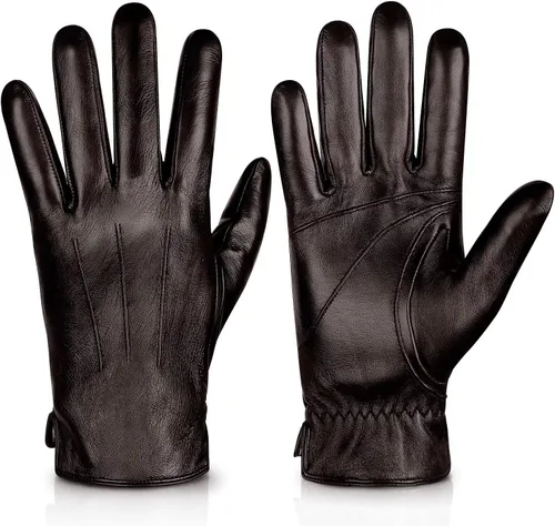 Vista 11 de Alepo Genuine Sheepskin Leather Gloves for Men, Winter Warm Touchscreen Texting Cashmere Lined Driving Motorcycle Gloves Militar