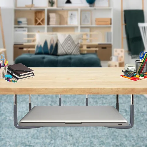 Vista 4 de TidyFriend - Soporte de goma para laptop debajo del escritorio, 3 estantes en 1 juegos, soporte para laptop debajo del escritorio, organizador