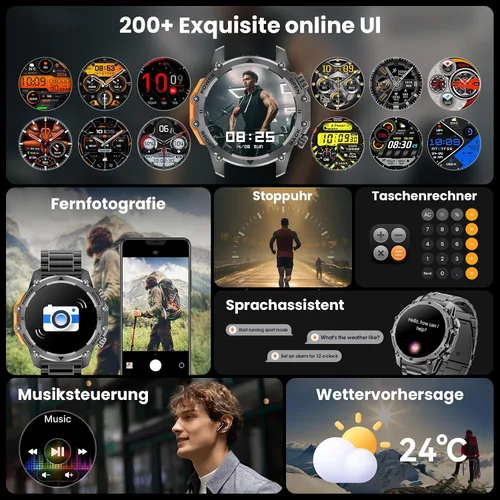 Vista 7 de Hwagol Relojes inteligentes para hombre (llamada/notificación), reloj inteligente militar de 1.52 pulgadas, dos kits de estilos, linterna, más