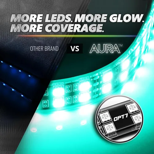 Vista 4 de OPT7 Aura Pro 4 piezas Tiras de luz LED dobles para interior de auto con APP y control remoto, modo multicolor, kit de iluminación de acento de neón