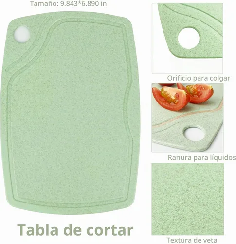 Vista 4 de CARTINTS Tabla de cortar de plástico 5 en 1 para cocina, juego de tablas de cortar con abridor de botellas, pelador, cuchillo de cocina, bandeja