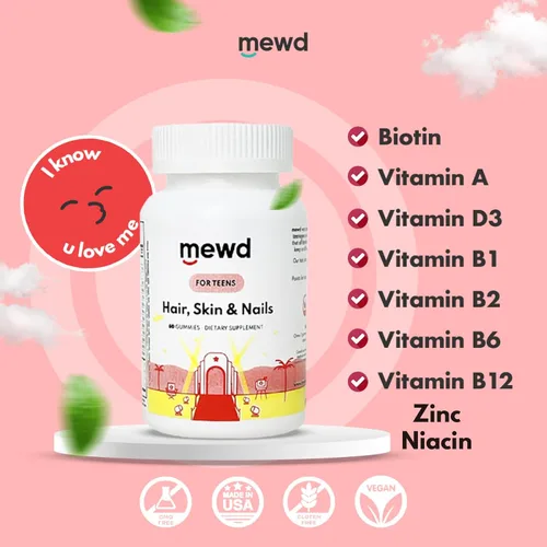 Vista 3 de MEWD Gomitas multivitamínicas para el cabello, la piel y las uñas para adolescentes y niños, fuerza y crecimiento de biotina con zinc, vitaminas A