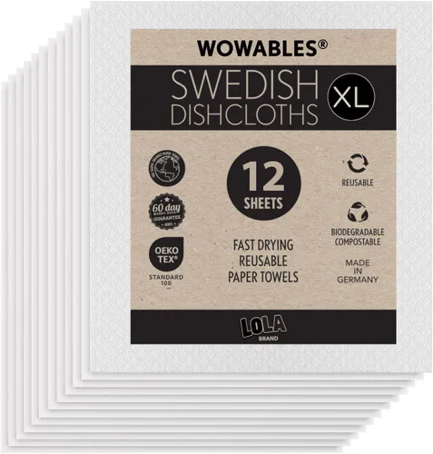 Vista 21 de Paños de cocina suecos para cocina XL, rollo de 30 hojas, biodegradables y compostables, paños de limpieza de toallas de papel reutilizables, 11 x