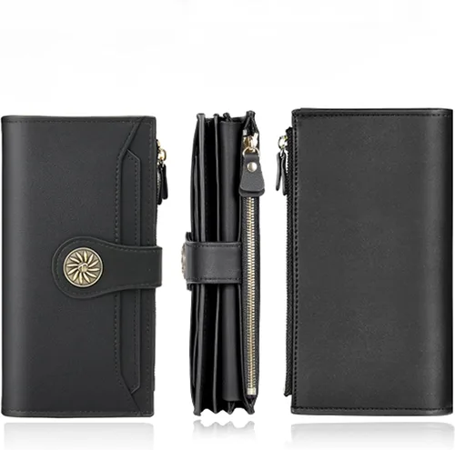 Vista 6 de Travelambo Cartera de mano de cuero genuino encerado de gran capacidad para mujer con bloqueo RFID