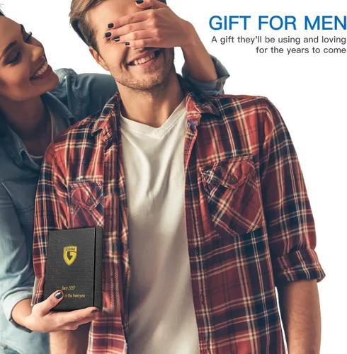 Vista 6 de GSOIAX Billetera delgada para hombre con bloqueo RFID carteras plegables para hombre minimalista cuero auténtico fibra de carbono clip para dinero