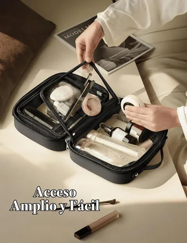 Vista 2 de Bolsa de Cosméticos Transparente de Doble Capa Bolsa de Artículos de Tocador de Viaje Bolsa de Maquillaje Transparente Estuche con 4 Compartimentos
