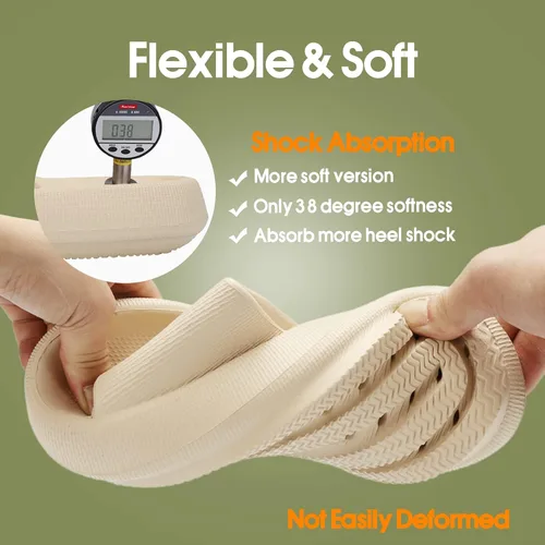 Vista 3 de EQUICK Pantuflas de almohada Cloud Slides para mujeres y hombres, pantuflas de ducha y de baño, ultrasuaves, suela gruesa acolchada