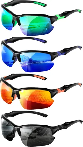 Vista 8 de Paquete de 4 lentes de sol deportivos polarizados para mujeres y hombres, protección UV, para correr, ciclismo, pesca, al aire libre