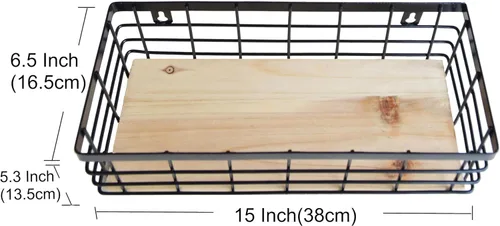 Vista 2 de ShabbyDecor Cesta de alambre de metal desmontable con base de madera, organizador de almacenamiento, cesta colgante para armarios de cocina, baño