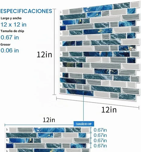 Vista 7 de 10 hojas para despegar y pegar para cocina, baño, azulejos azules de 12 x 12 pulgadas