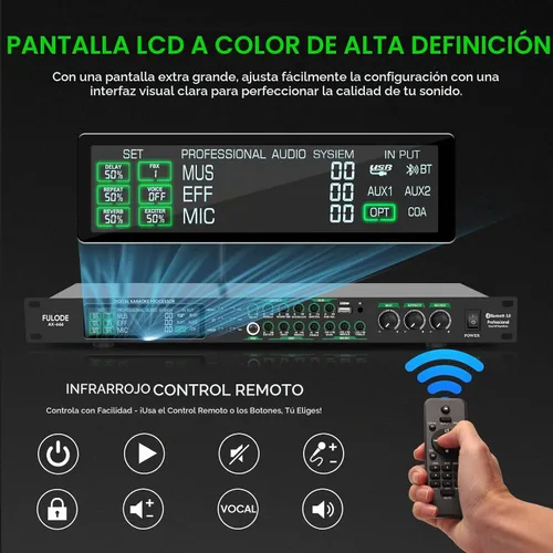 Vista 4 de AX-666 Mezclador Profesional de Karaoke Procesador KTV con Micrófonos Inalámbricos Duales, Sistema de Procesador de Efectos de Audio Vocal de Efecto