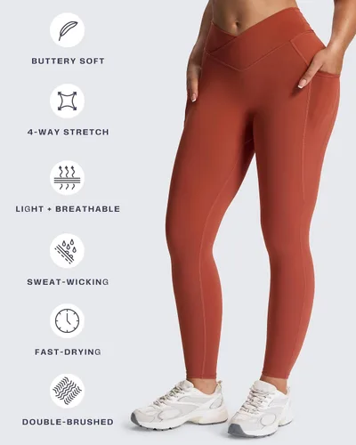 Vista 85 de Aoxjox Trinity - Pantalones de yoga de cintura alta con bolsillos para mujer, control de abdomen, cintura cruzada, leggings de entrenamiento suaves