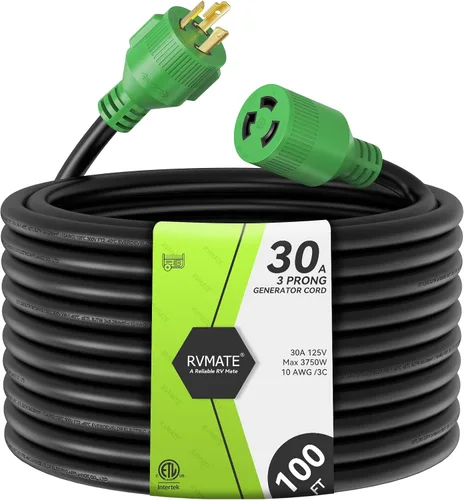 Vista 12 de RVMATE Cable de extensión para generador de 3 clavijas y 30 amperios, 10 pies, NEMA L5-30P/L5-30R 125V SJTW Jacket