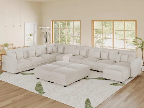 Vista 62 de LLappuil Sofá seccional modular con asientos de almacenamiento, sofá seccional convertible modular en forma de U de pana para sala de estar, sofá