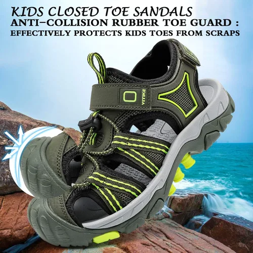 Vista 5 de JMFCHI FASHION Sandalias deportivas para niños, sandalias para exteriores, senderismo, atléticas, puntera cerrada, sandalias de playa para niñas