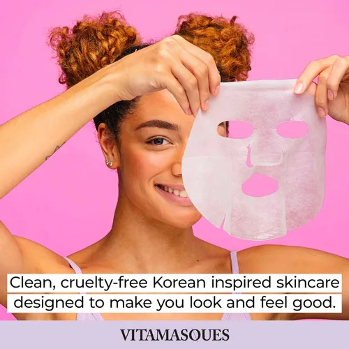 Vista 5 de Vitamasques Mascarilla multivitamínica, paquete de 8 – Cuidado de la piel coreano hidratante y nutritivo para piel radiante, proporciona vitaminas