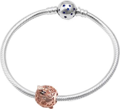 Vista 4 de Abalorios de abeja de oro rosa 925 de plata de ley 925 con circonita transparente para pulsera de cadena de serpiente de 0.118 in