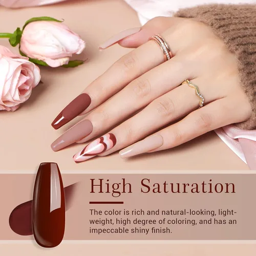 Vista 3 de AZUREBEAUTY Kit de iniciación de uñas en polvo de inmersión, 4 colores de otoño, piel nude, marrón, purpurina, juego de líquido de polvo
