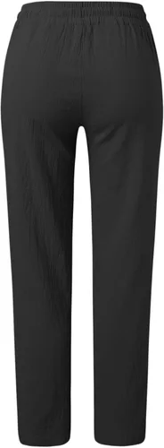 Vista 3 de Pantalones para mujer, a la moda, de mezcla de algodón, pantalones casuales de pierna recta con cordón y bolsillos