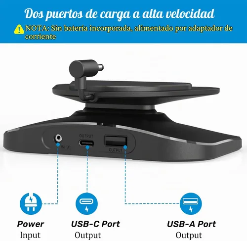 Vista 5 de PlusAcc Soporte para Show 5 (3ª generación) - Soporte de mesa ajustable con 2 puertos de carga (USB-C y USB-A), base magnética inclinable