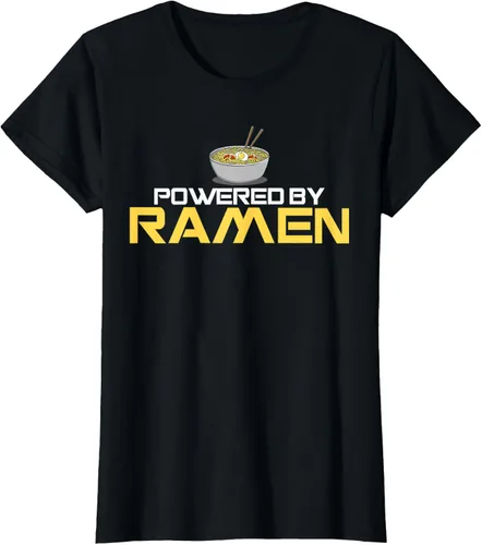 Vista 32 de Camiseta de fideos de anime japoneses Powered By Ramen, Negro, S