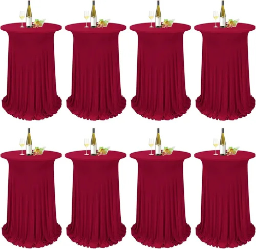 Vista 15 de Paquete de 4 manteles redondos para mesa de cóctel, de 32 x 43 pulgadas, de elastano, con cortinas onduladas, color beige, para mesa de boda, bar
