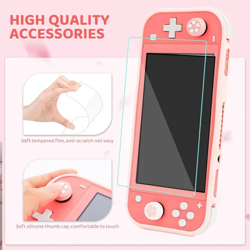 Vista 4 de RHOTALL Pink-White Cherry Blossom Carrying Case for Nintendo Switch Lite, Potable Storage Case for Switch Accessories with Protective Case, Screen