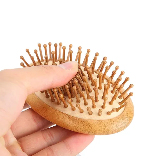 Vista 3 de Peine de masaje de madera, cepillo de pelo ovalado de madera sin mango, mini cepillo de madera para el cabello, masajeador de cuero cabelludo