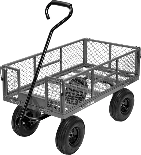 Vista 11 de VIVOHOME Carrito de jardín de acero de malla de alta resistencia de 880 libras de capacidad, vagón utilitario plegable con lados extraíbles y ruedas