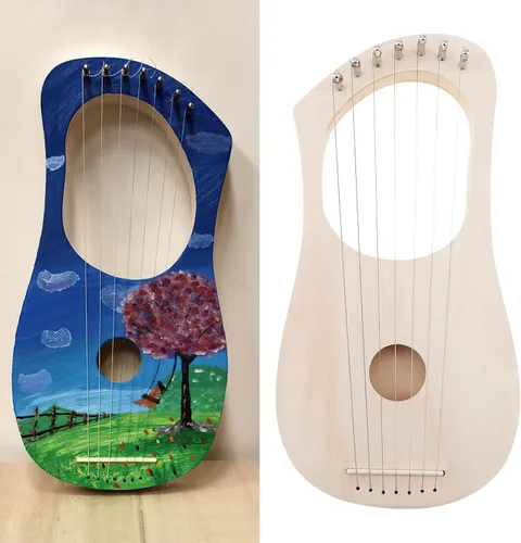 Vista 6 de Kit de 7 cuerdas de arpa de liria, haz tu propia madera de bajo, arpa de lira de madera con poste de cuerda afinación