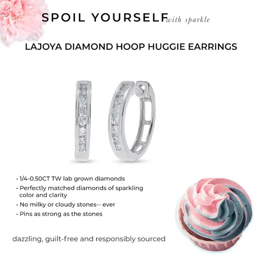 Vista 4 de La Joya Aretes Huggie de diamantes cultivados en laboratorio para mujer Aretes chapados en plata de ley 925 de 12 quilates Aretes de diamantes