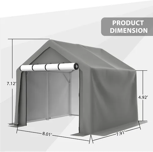 Vista 3 de Tienda de campaña de almacenamiento de 8 x 8 pies con puertas enrollables, cobertizo de refugio portátil al aire libre, carpa de garaje, cochera