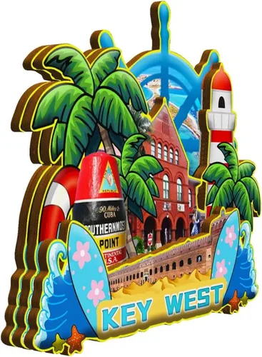 Vista 2 de Imán de madera para nevera de Key West Florida USA Monumentos de madera 3D para viajes, recuerdos coleccionables, decoración hecha a mano -1287