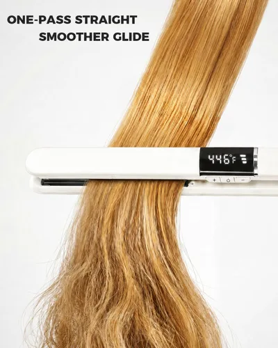 Vista 3 de Plancha de pelo de 1 pulgada para todo tipo de cabello, plancha alisadora de calor rápido para cabello, 5 temperaturas ajustables, apagado Beige