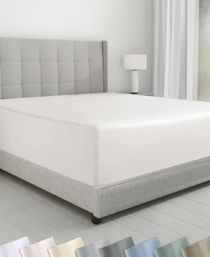 Vista 11 de California Design Den - Sábana bajera ajustable de algodón de 600 hilos, con bolsillo profundo elástico 01 - Blanco brillante