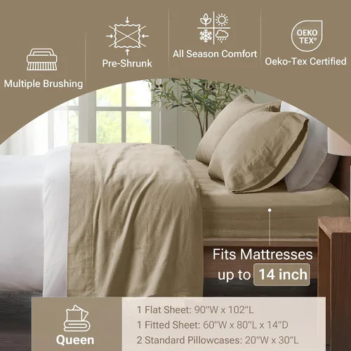 Vista 314 de Sleep Philosophy - True North - Juego de sábanas de franela, 100% de algodón, cómodo, bonito y muy suave, con bolsillo elástico que se adapta a
