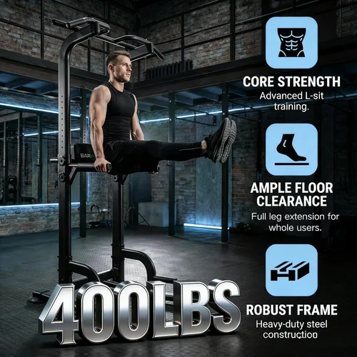 Vista 5 de BARWING Estación de barra para dominadas, torre de potencia, estación de fondos con respaldo 3D, soporte rack de entrenamiento de fuerza