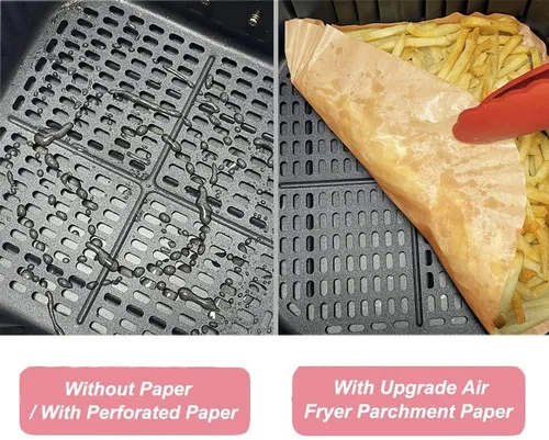 Vista 5 de Revestimientos de papel desechables de 6.30 pulgadas, 50 piezas antiadherentes para freidora de aire, resistente al aceite, impermeable, papel