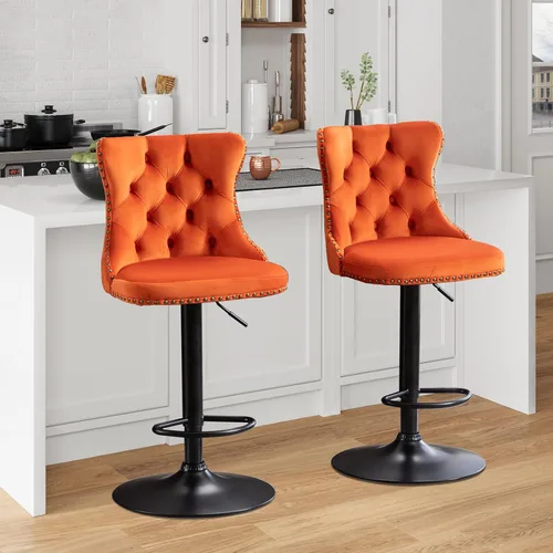 Vista 12 de Aoowow Juego de 2 taburetes de bar giratorios ajustables con parte trasera de terciopelo copetudo, sillas de bar modernas tapizadas con cabeza