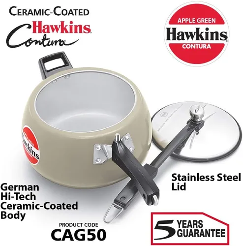 Vista 2 de Hawkins Olla a Presión Contura Recubierta Cerámica, 5 L, Verde Manzana
