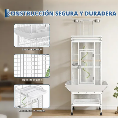 Vista 4 de Jaula grande para pájaros de 60 pulgadas de alto, jaula para periquitos de interior con reproductor, percha de cuerda para pájaros, jaula de pájaros